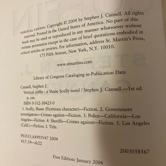 Stephen J. Cannell Vertical Coffin Book - Picture 3 of 3